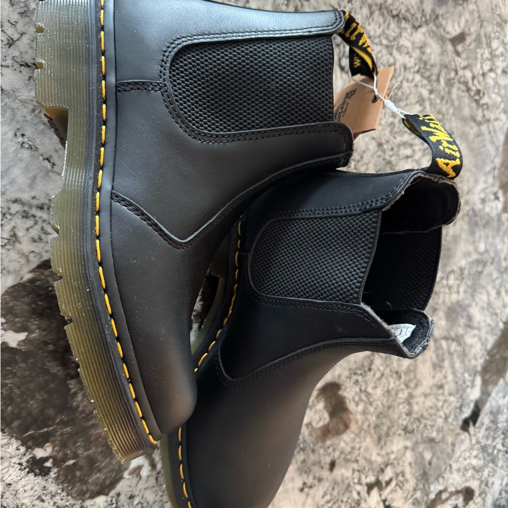 Dr. Martens Black Ankle Boots with Yellow Accents